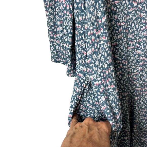 Market & Spruce Blue‎ Floral Gauze 3/4 Sleeve  Dress Pockets M  Beachy (2769) - Picture 4 of 6